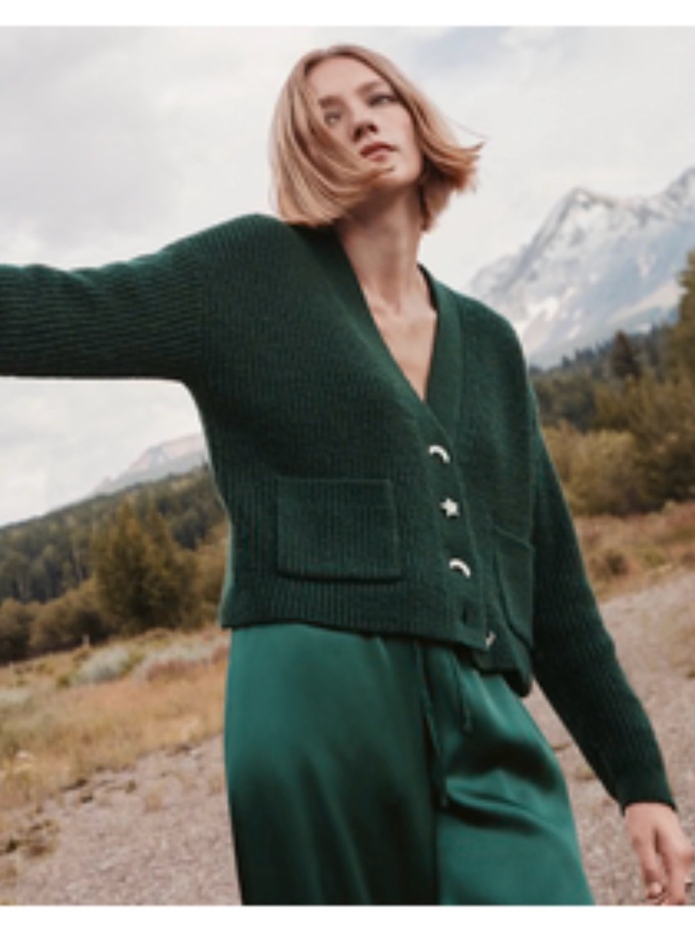 LOFT Dark Green V-Neck Button Front Cardigan